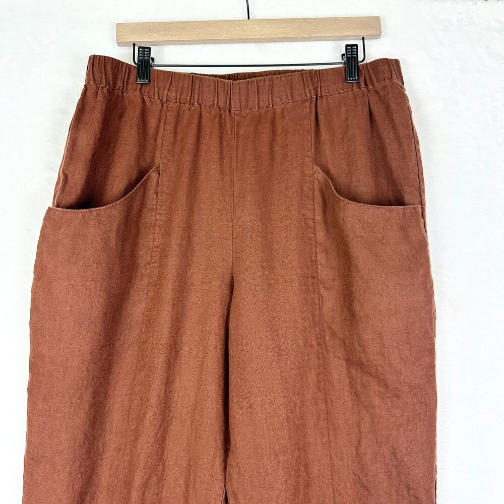 Quince 100% European Linen Tapered Ankle Pant Size Large Chocolate Brown Pull On - Picture 3 of 6